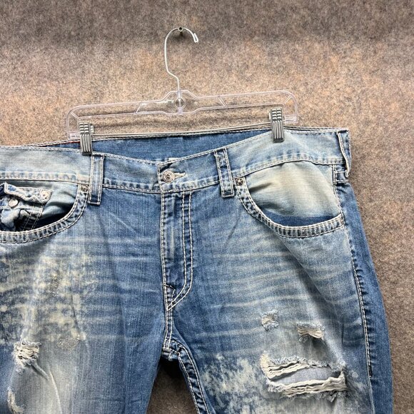 Vintage True Religion Jeans Mens 42 Blue Denim Distressed Cotton Straight Ripped - Picture 9 of 11